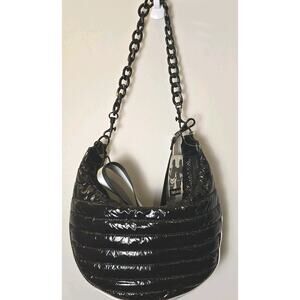 BCBGeneration Black Quilted Puffer Hobo Bag 2 in 1 Chain Strap Shoulder Bag NEW